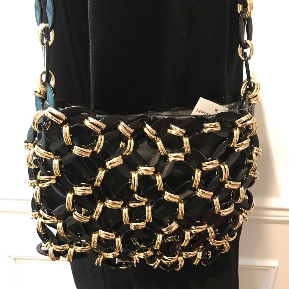 New Topshop gold, black & vegan leather hobo purse